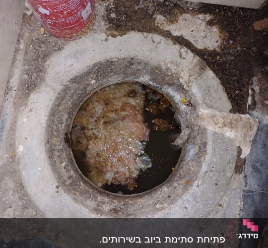 פתח ביוב עם סתימה ולכלוך סביבו